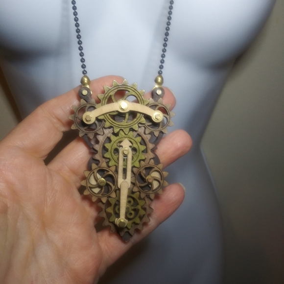 3/$18 Steampunk Hand Crafted Wooden Clockwork Style Pendant Necklace - Picture 3 of 7